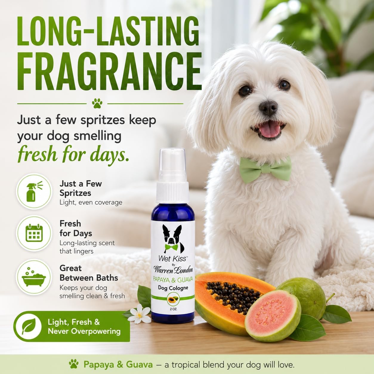 Long lasting dog perfume spray for stinky dogs odor elimination.