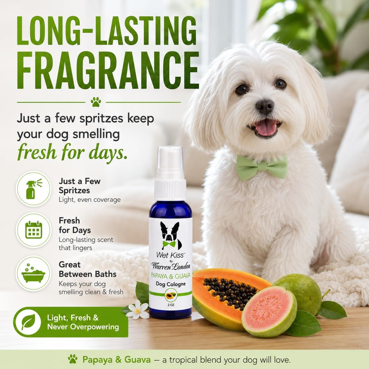 Long lasting dog perfume spray for stinky dogs odor elimination.