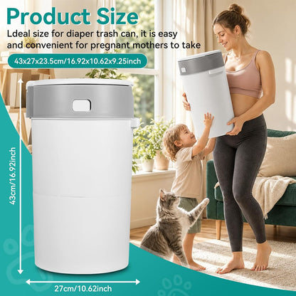 Side profile of grey pet waste pail for indoor use
