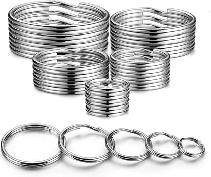 YHYZ split key ring assorted pack front view showing multiple sizes of durable metal loops for secure organization.