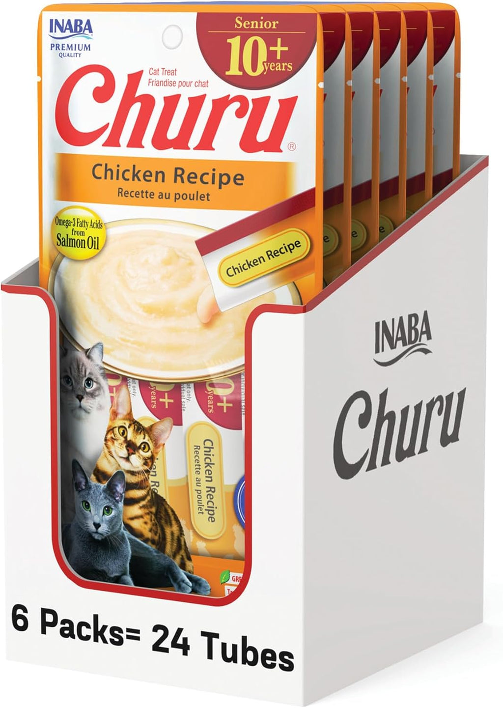 INABA Churu for Senior 10+, Creamy Lickable Cat Treats with Taurine, Vitamin E & C, 0.5 Ounces Each, 20 Tubes, Chicken Variety - Image 10