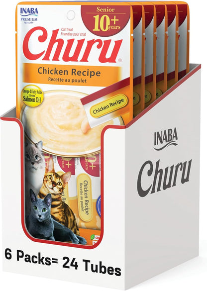 INABA Churu for Senior 10+, Creamy Lickable Cat Treats with Taurine, Vitamin E & C, 0.5 Ounces Each, 20 Tubes, Chicken Variety - Image 10