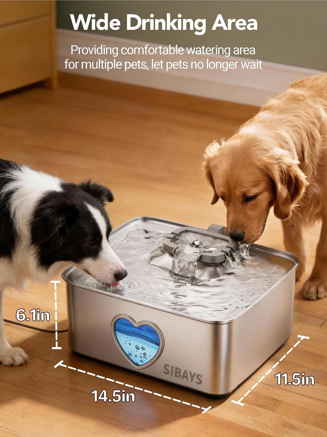 Side profile of Sibays 15L water fountain for dogs