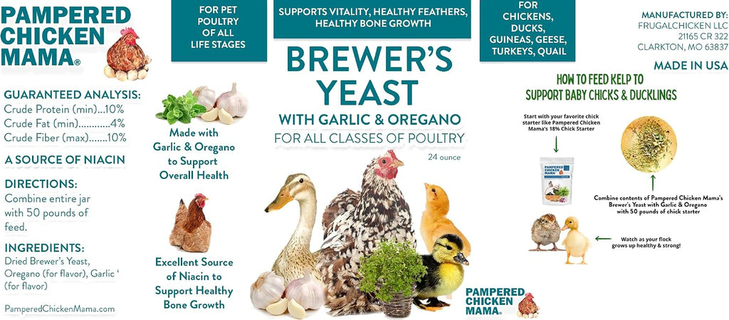 Back of Pampered Chicken Mama Brewer's Yeast bottle showing nutritional ingredients