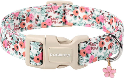 Dogwong flower cotton dog collar pink floral front view