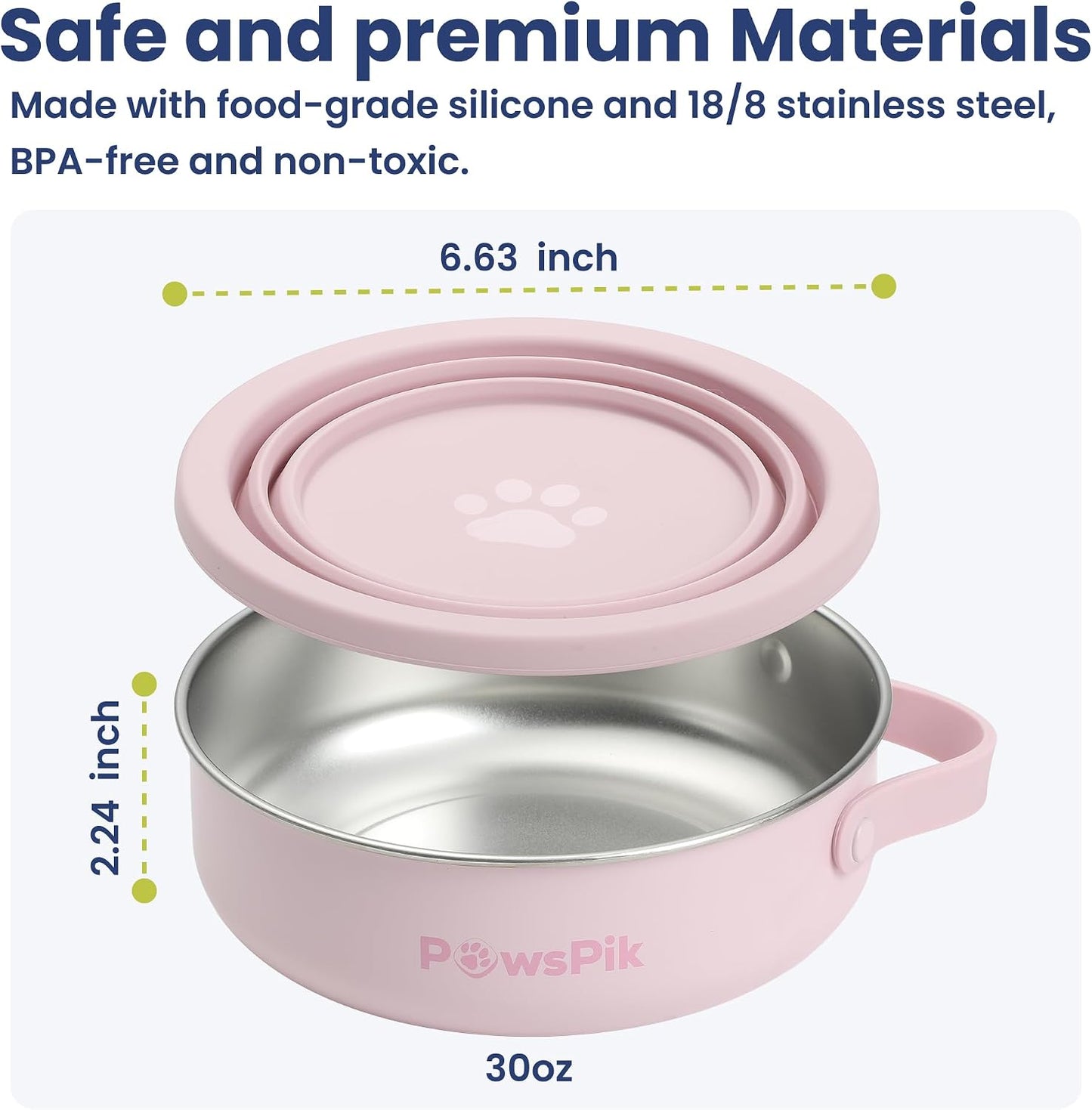 Complete PawsPik travel bowl set demonstrating the separate food and water sections.