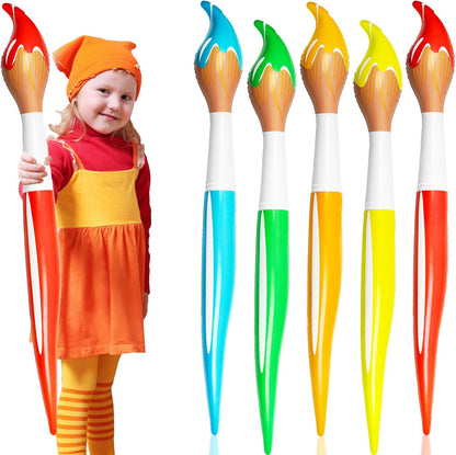Demonwer giant inflatable paint brush kit front view showcasing vibrant primary colors for school party backdrops.