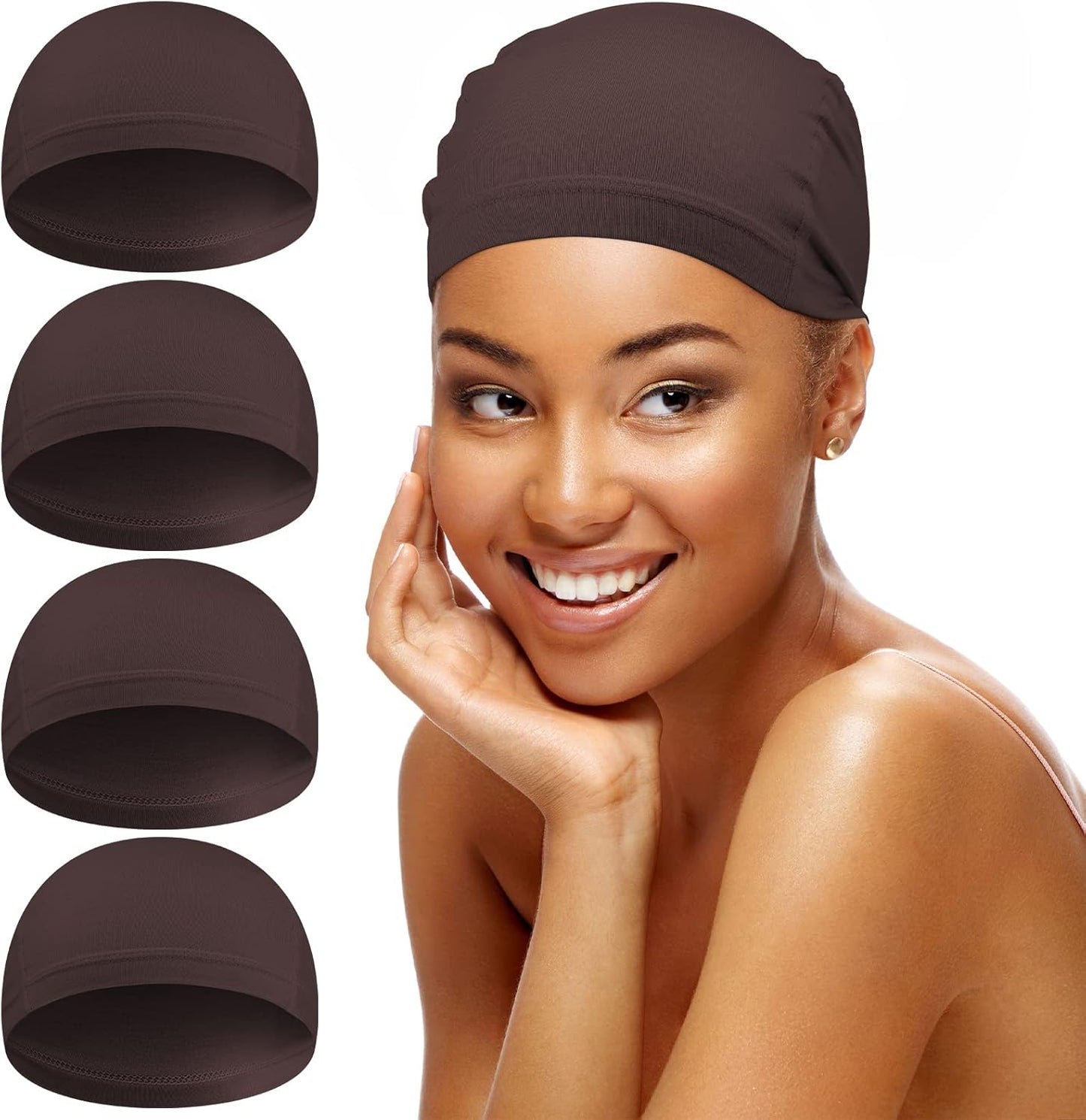 Janmercy 4 Pieces Bamboo Fiber Wig Caps front view