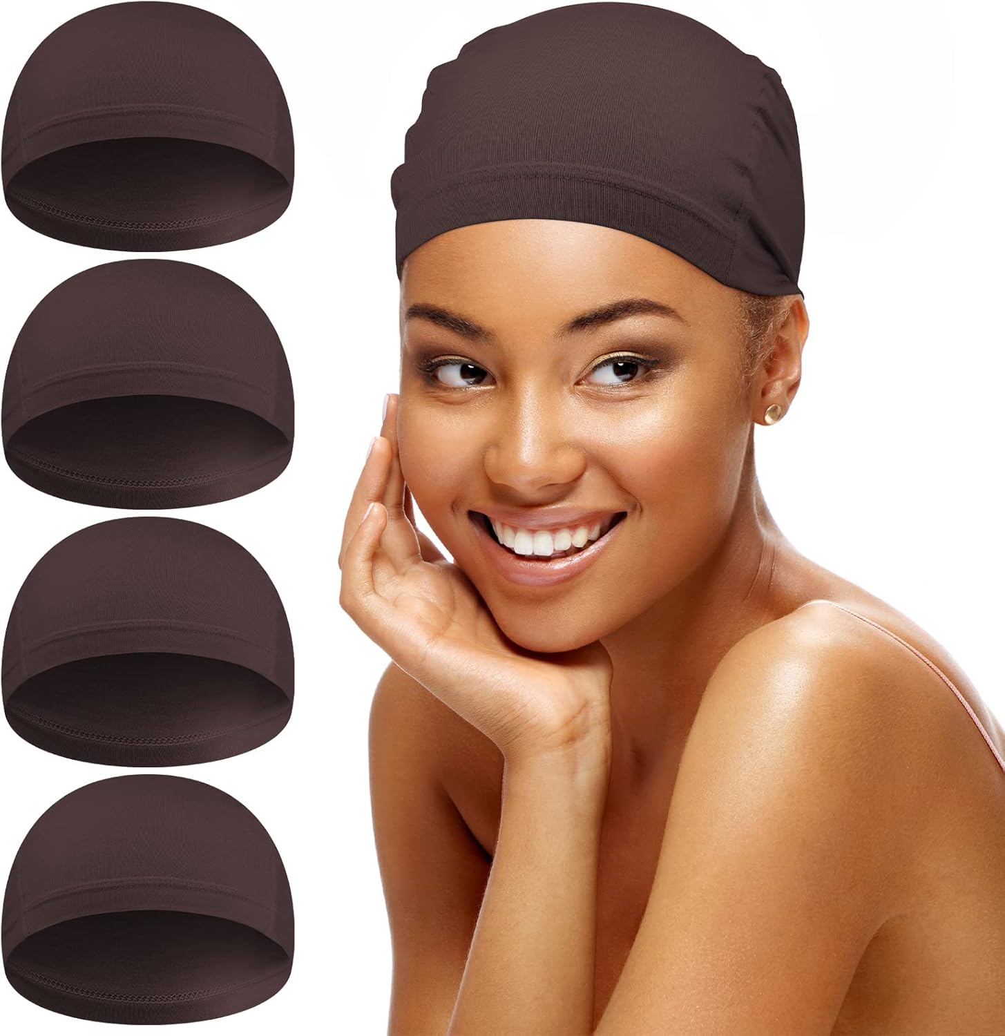 Janmercy 4 Pieces Bamboo Fiber Wig Caps front view