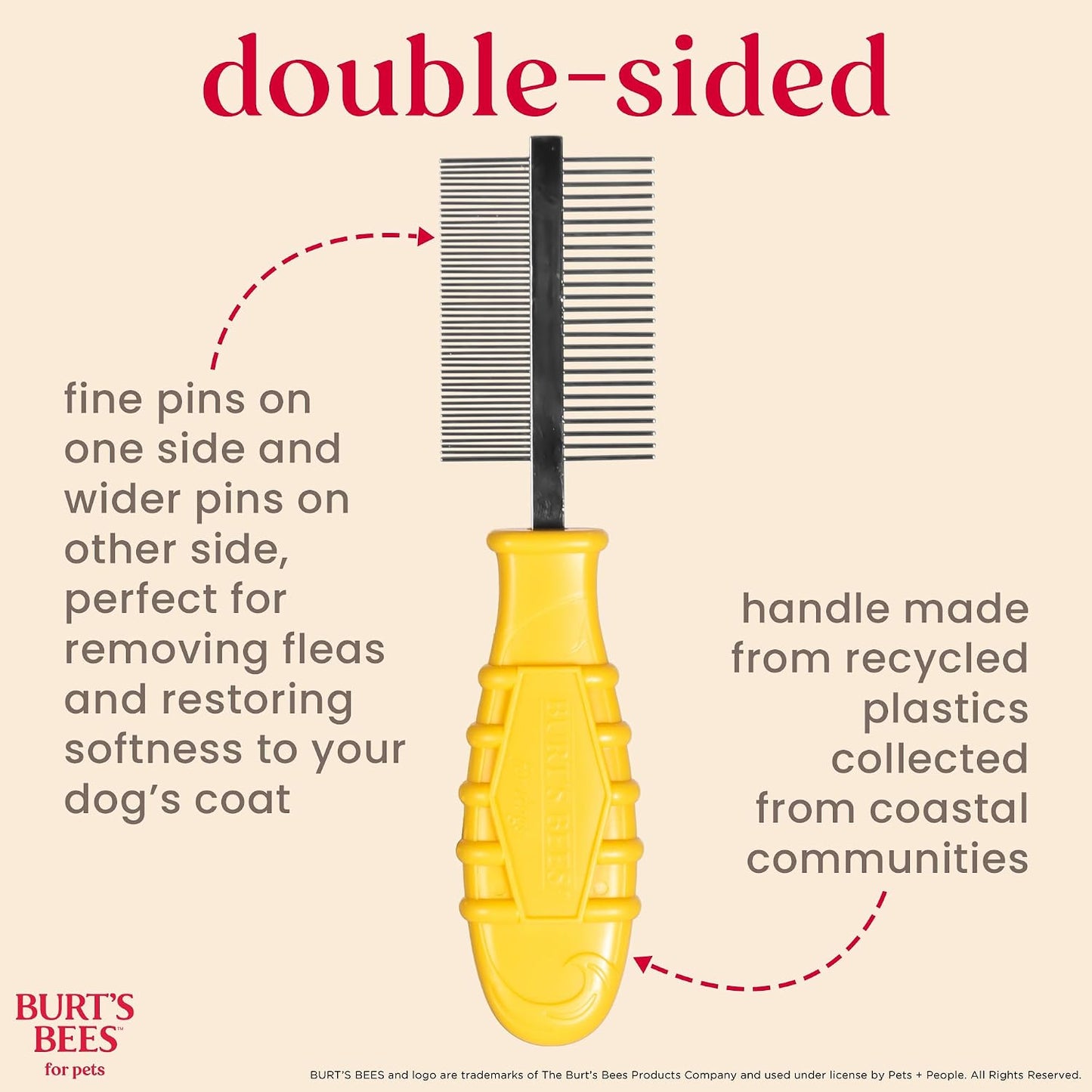 Burt's Bees for Pets Dual Sided Flea Comb with Handle from Recycled Coastal Plastics, Fine and Wide Stainless Steel Pins Remove Fleas, Flea Eggs, Tangles, and Dander, 6 Inch - Image 4