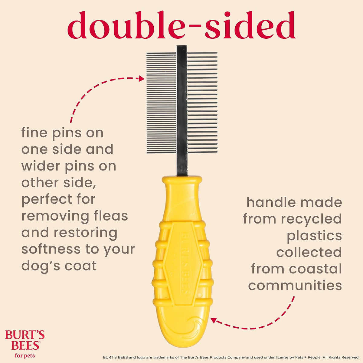 Burt's Bees for Pets Dual Sided Flea Comb with Handle from Recycled Coastal Plastics, Fine and Wide Stainless Steel Pins Remove Fleas, Flea Eggs, Tangles, and Dander, 6 Inch - Image 4