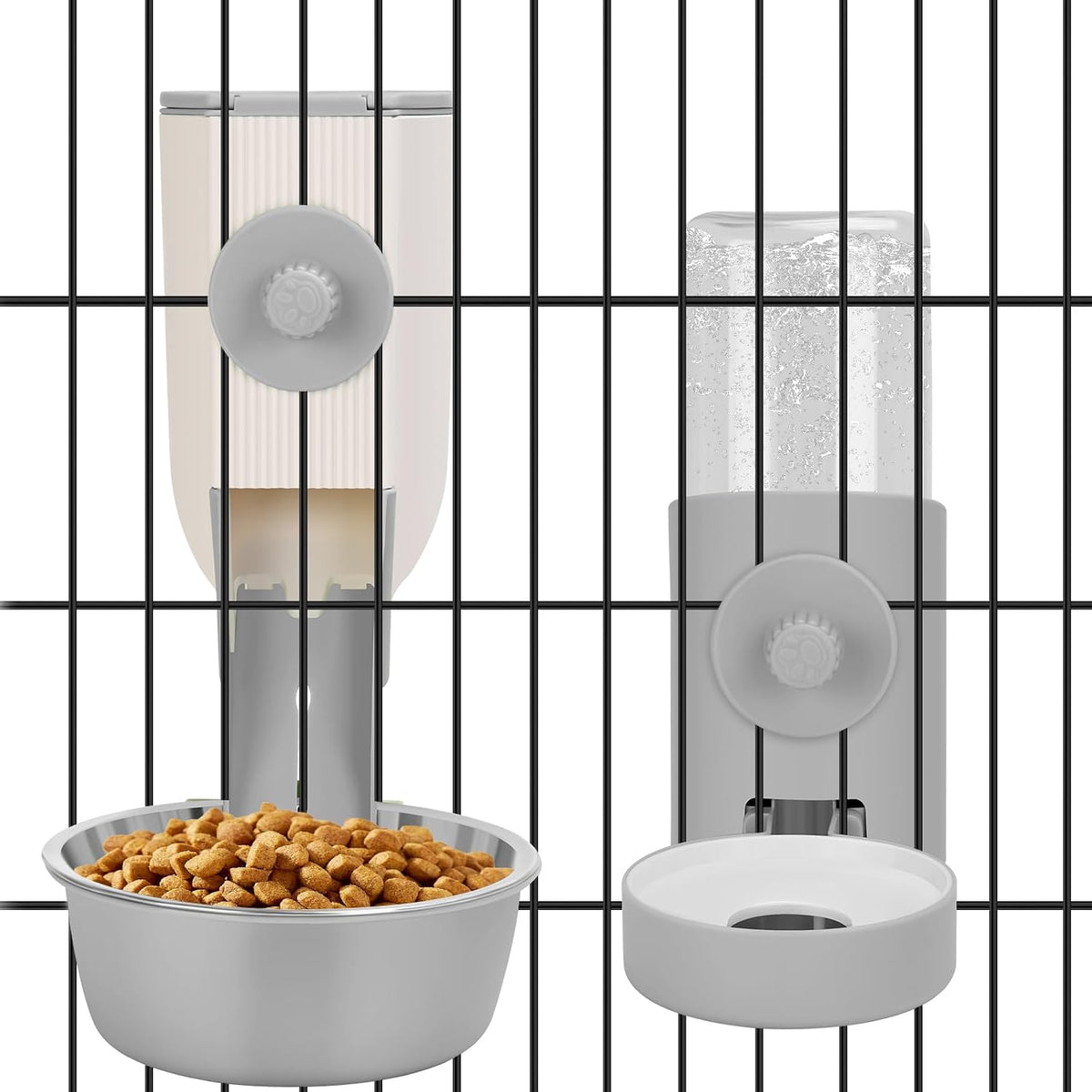 Yummy Sam Hanging Cage Automatic Small Pet Food Bowl Water Bottle Dispenser, Detachable Auto Gravity 1.2L Self-Feeding Feeder and 0.52L Waterer Set Kennel Feeding Station for Puppy Cats Rabbit(Grey) - Image 9