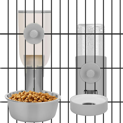 Yummy Sam Hanging Cage Automatic Small Pet Food Bowl Water Bottle Dispenser, Detachable Auto Gravity 1.2L Self-Feeding Feeder and 0.52L Waterer Set Kennel Feeding Station for Puppy Cats Rabbit(Grey) - Image 9