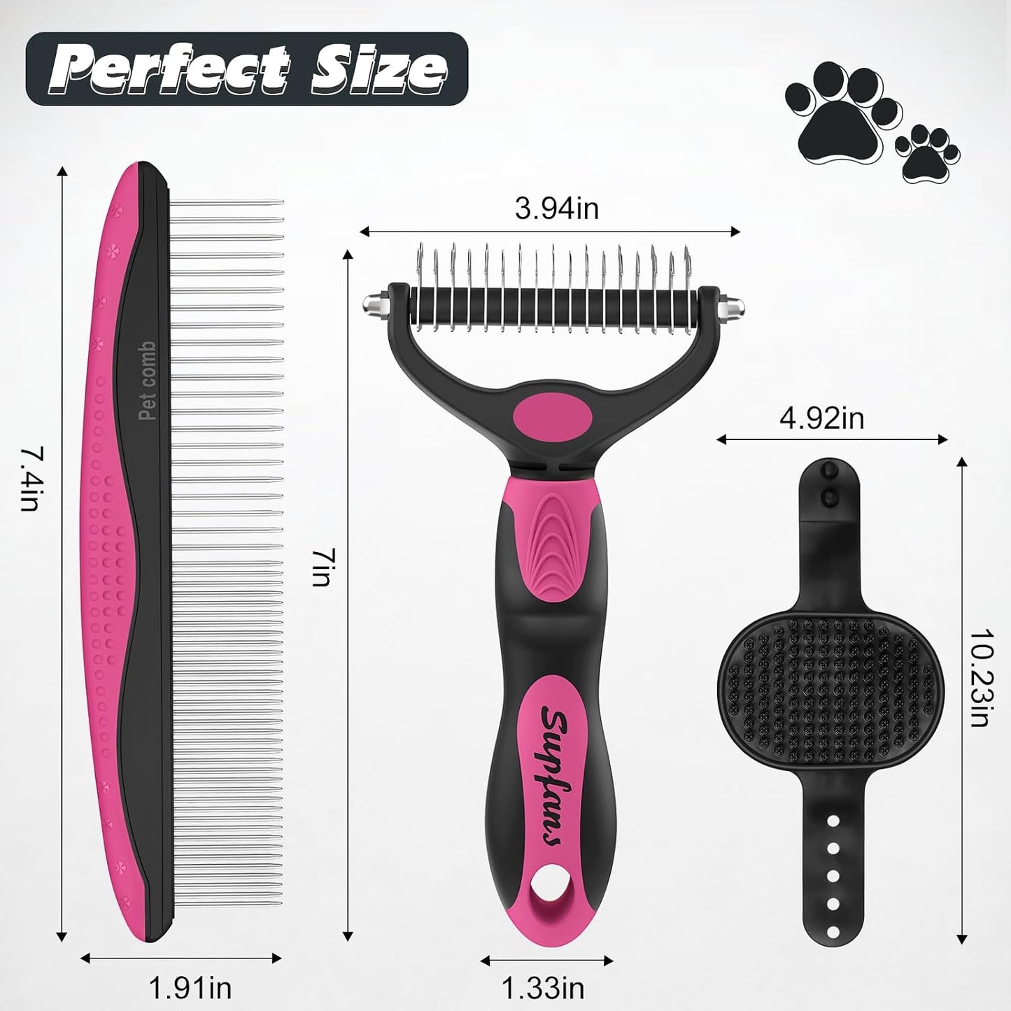 USA imported premium pet undercoat rake pack in pink and black variant.