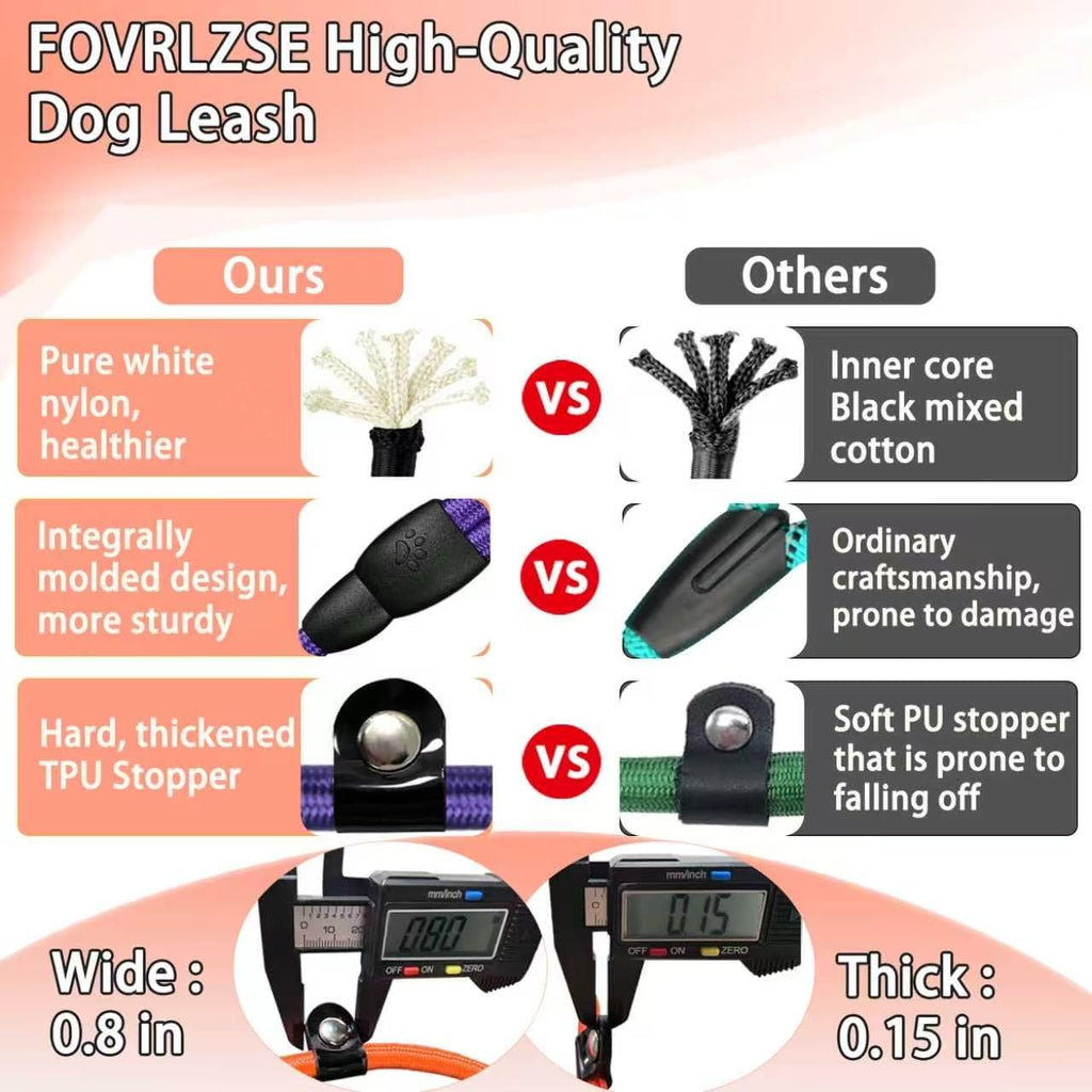 FOVRLZSE four point six foot pet leash loop adjustment mechanism for small and medium dogs.