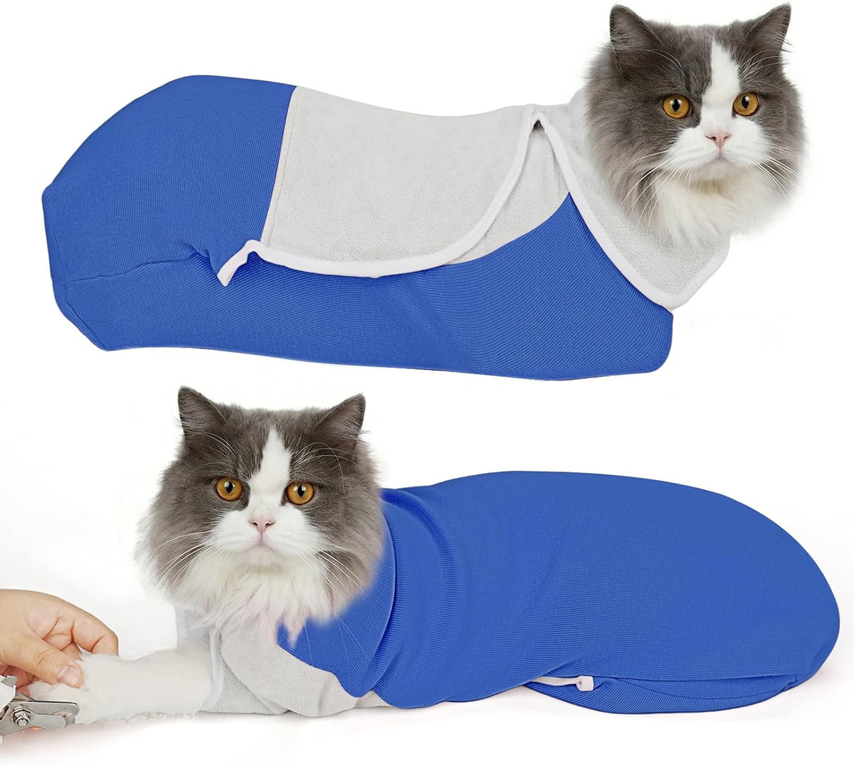 Cat Wrap for Cutting Nails, Self-Adhesive Cat Nail Clipping Restraint Bag, Anti-Scratch Cat Grooming Wrap Swaddle for Meds, SubQ Fluids, Ear Cleaning, Teeth Brushing & Vet Visits,Grey,M - Image 10