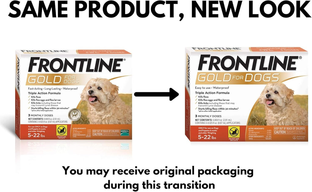 Frontline Gold monthly topical flea solution ingredient details on packaging back