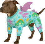 LovinPet large dog pajamas front view of blue purple dinosaur onesie