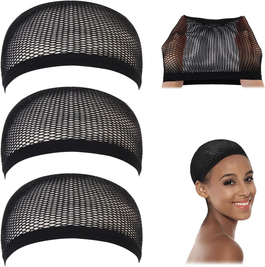 Dreamlover crochet wig caps 3 pack black mesh front view