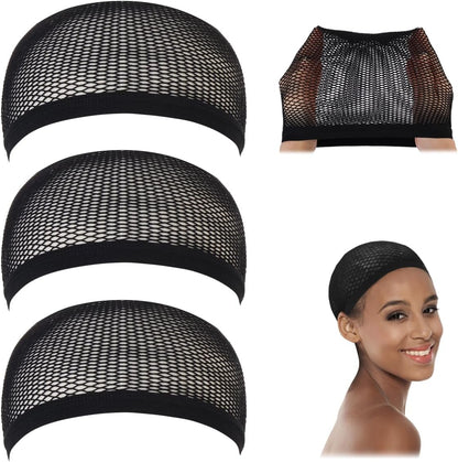Dreamlover crochet wig caps 3 pack black mesh front view