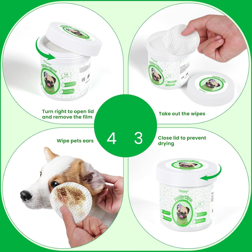 Tinioey pet ear cleaner wipes for small and large breeds
