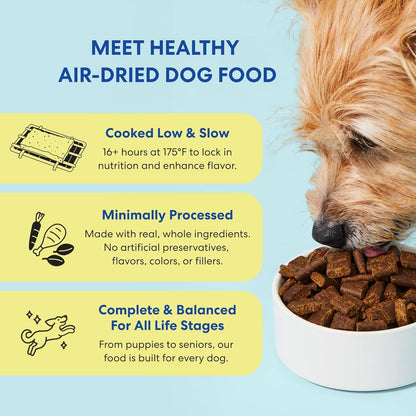 Back label of The Pets Table sixteen ounce dog food bag showing complete nutrition facts.