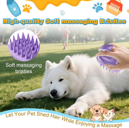 Rich shampoo lathering process using the Peehss rubber curry brush during pet bath
