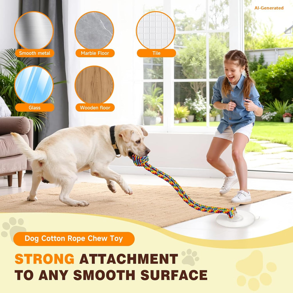 Duocharm durable cotton rope dog toy with rainbow chew ball for aggressive chewers