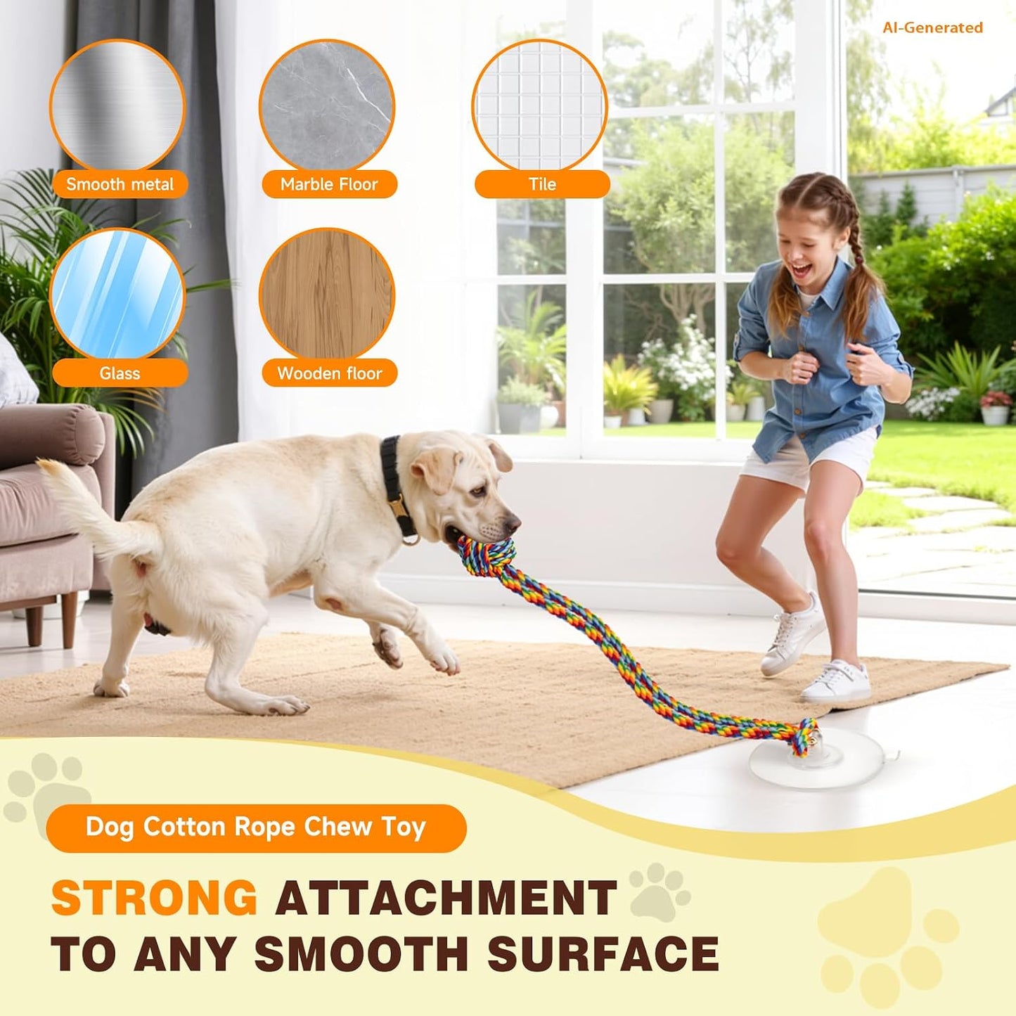 Duocharm durable cotton rope dog toy with rainbow chew ball for aggressive chewers