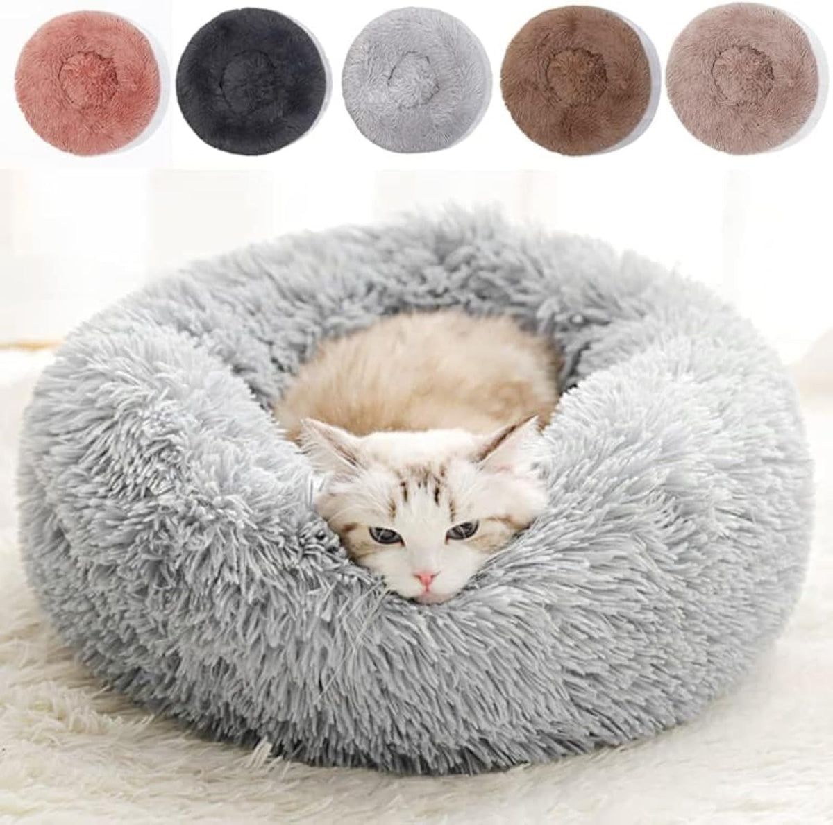 Cat Beds for Indoor Cats - Cat Bed Washable 20/24 inches, Dog Beds for Small Medium Dogs, Anti Anxiety Round Fluffy Plush Faux Fur Pet Bed, Thick Bottom (Pink, Medium) - Image 13