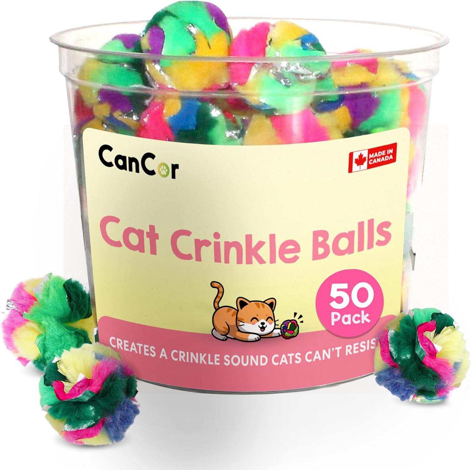A single one point five inch lightweight Canadian made crinkle ball showing the durable tear resistant texture.