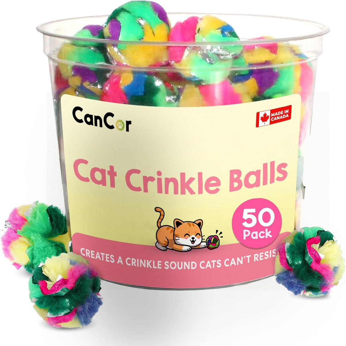 A single one point five inch lightweight Canadian made crinkle ball showing the durable tear resistant texture.