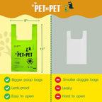 Close up of extra thick green dog waste bag with convenient tie handles