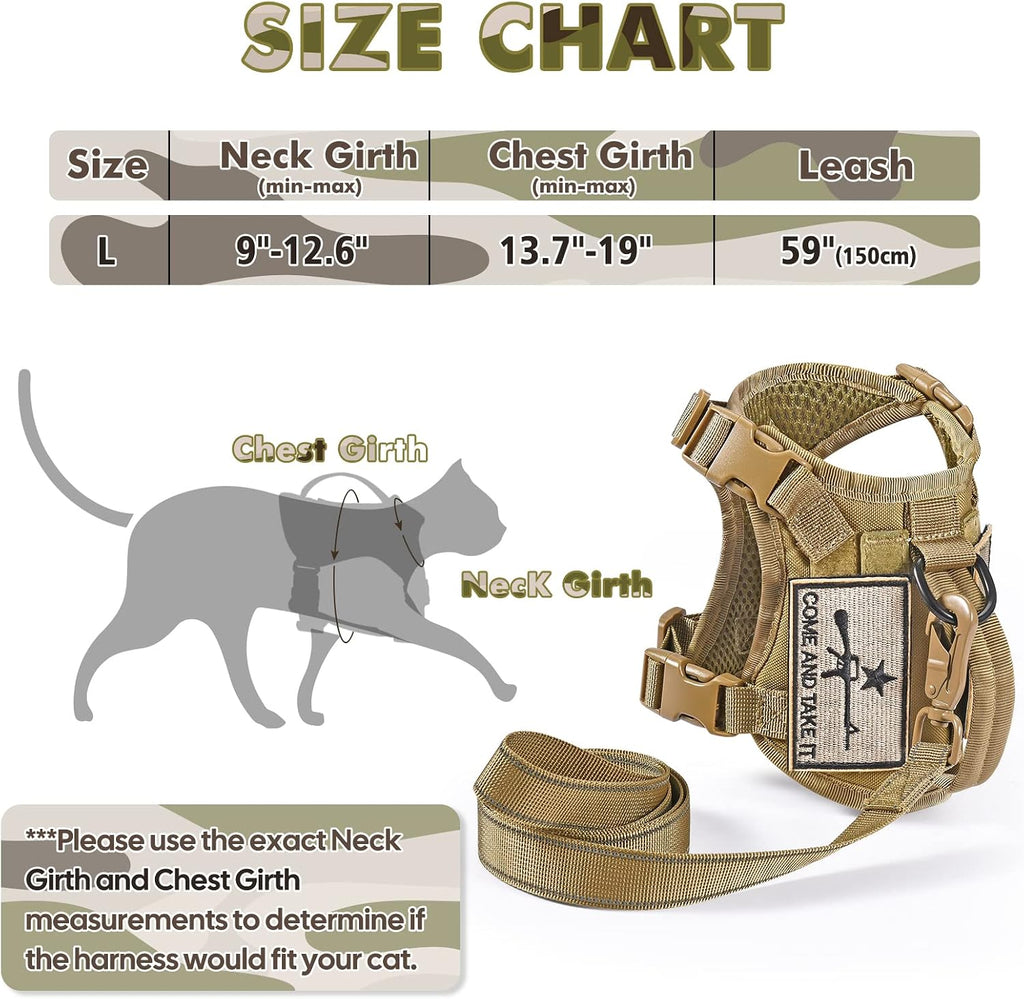 SALFSE khaki cat harness with customizable Molle patches