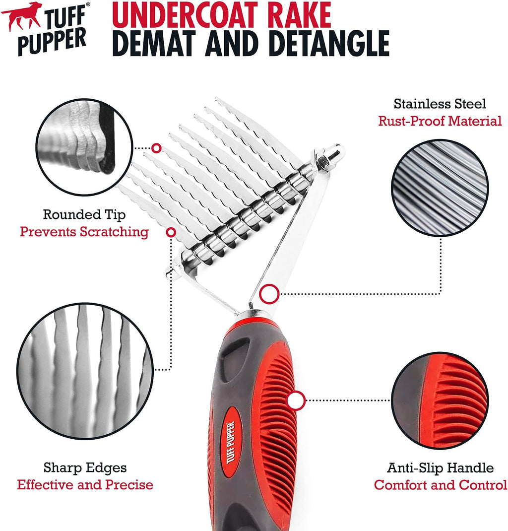Close up of Tuff Pupper dematting comb stainless steel blades
