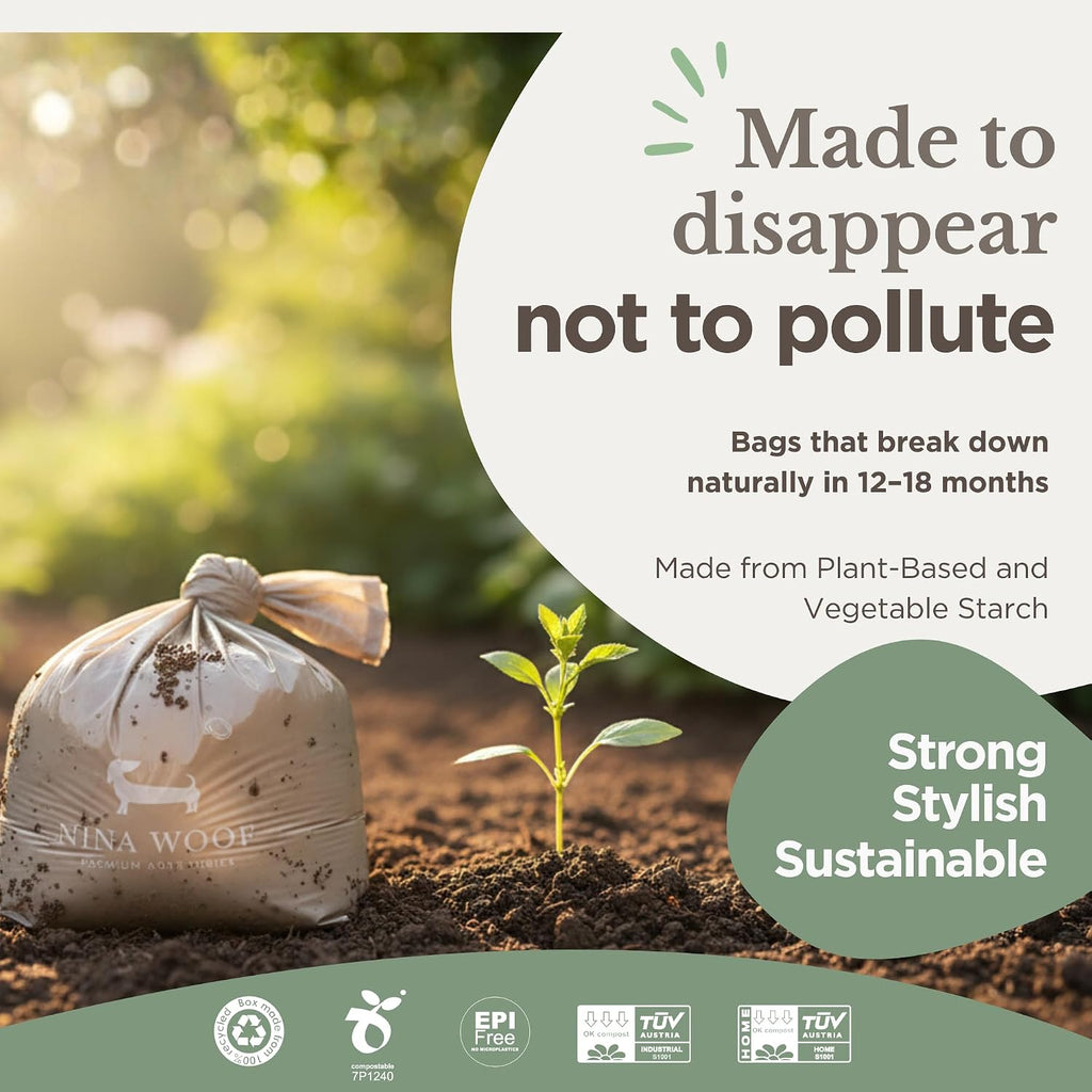 Plant based biodegradable dog waste bags roll showing perforated tear line.