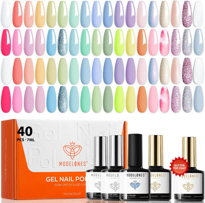 Modelones 40 piece gel nail polish kit front view with 36 colors