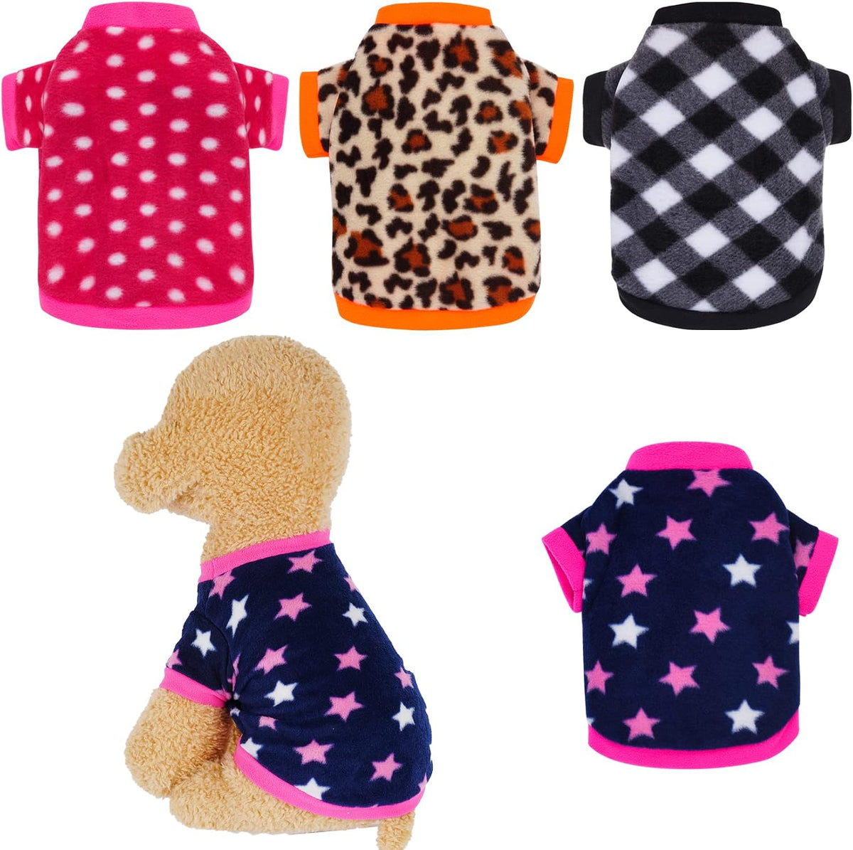 Rbenxia four pieces dog fleece sweaters front view on a small puppy.