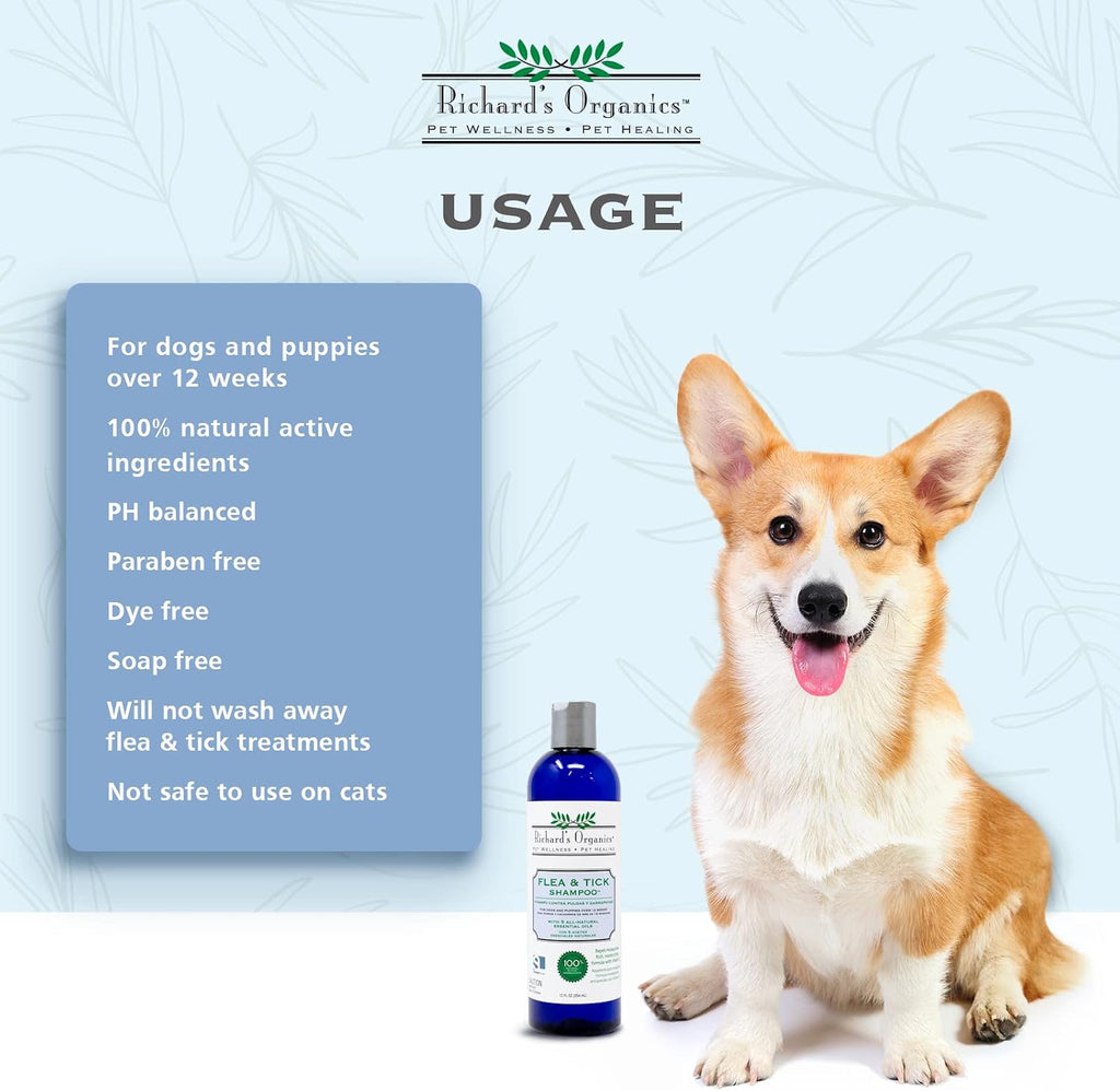 SynergyLabs organic dog shampoo label showing natural active ingredients