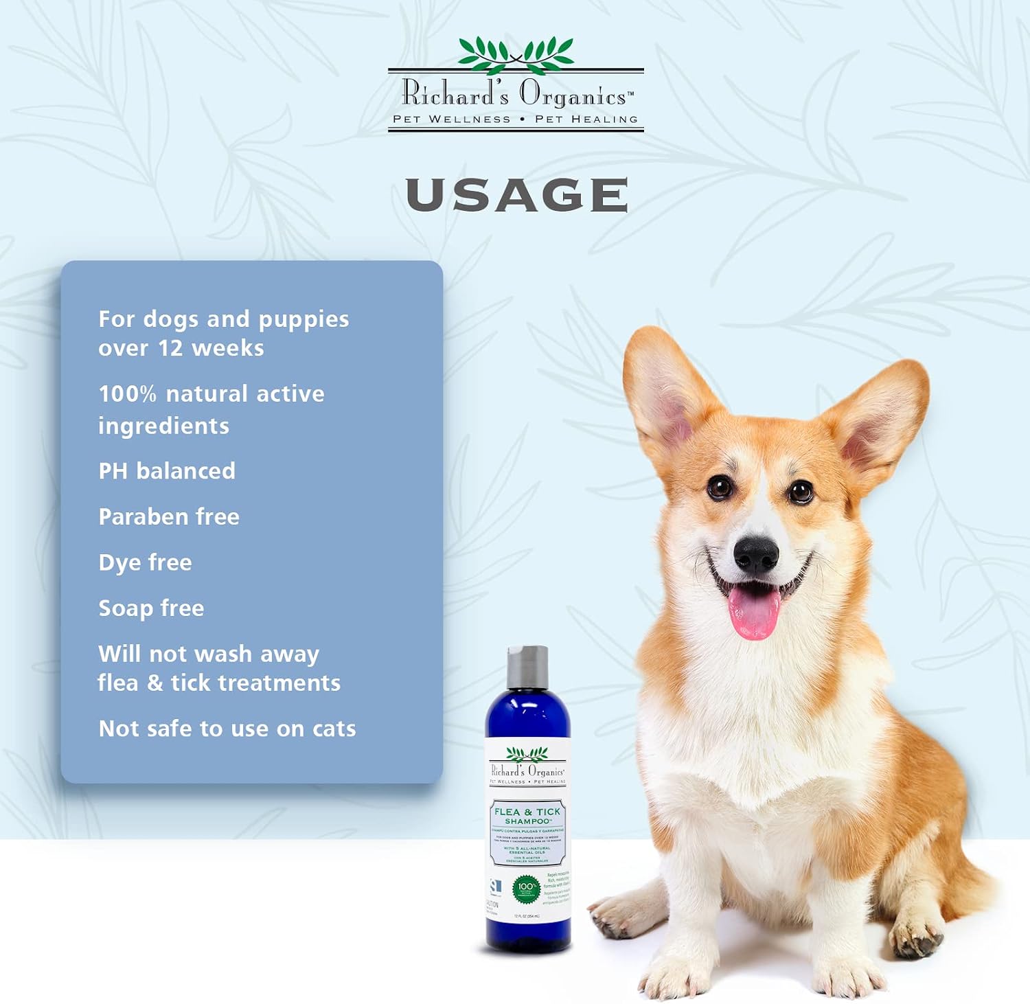 SynergyLabs organic dog shampoo label showing natural active ingredients