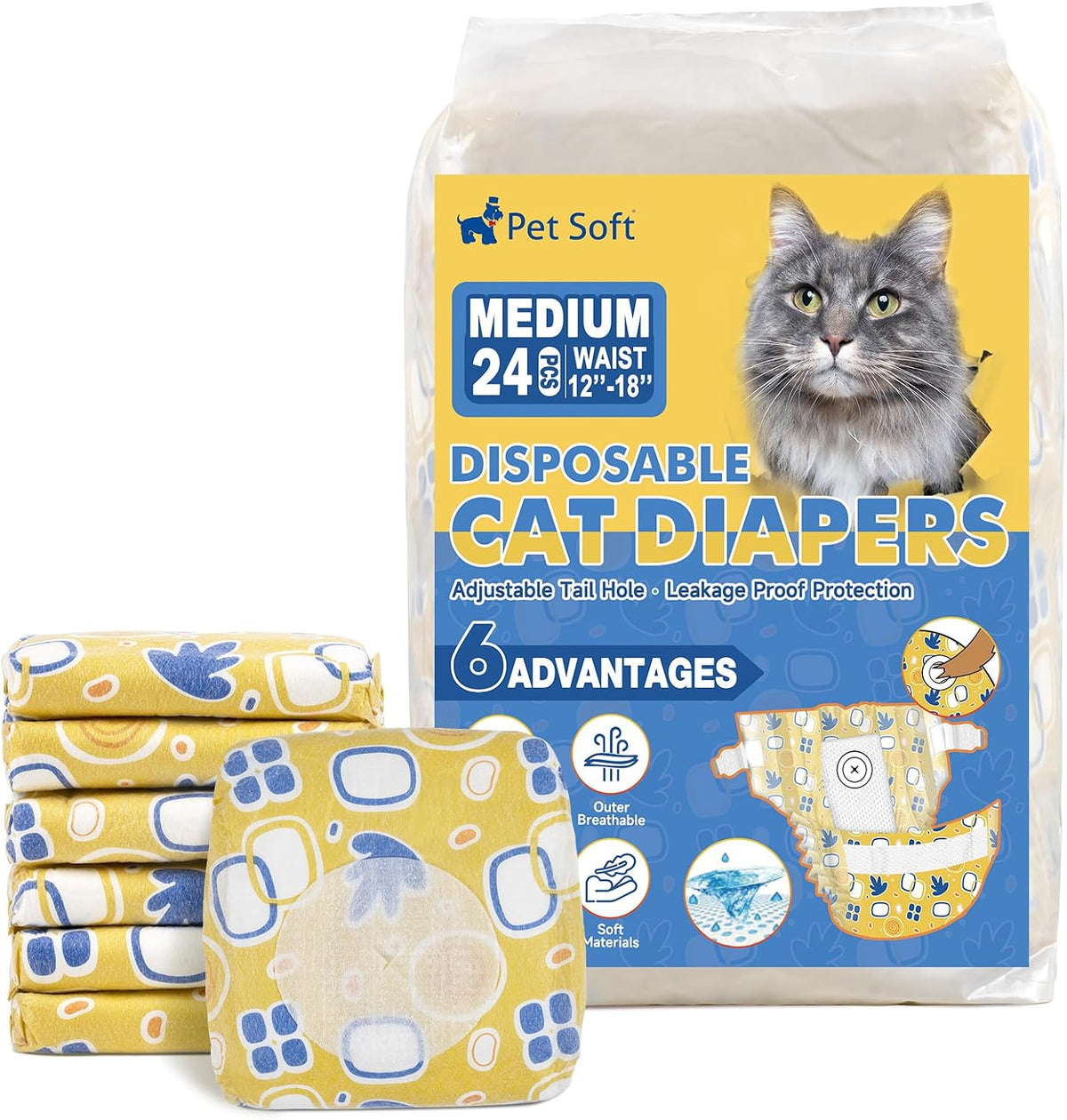 Pet Soft Disposable Cat Diapers - Diaper for Female & Male Cats, Puppy Doggie Diapers for Female Dogs with Adjustable Foam Tail Hole, Small (24Pcs, GN Flowers) - Image 9