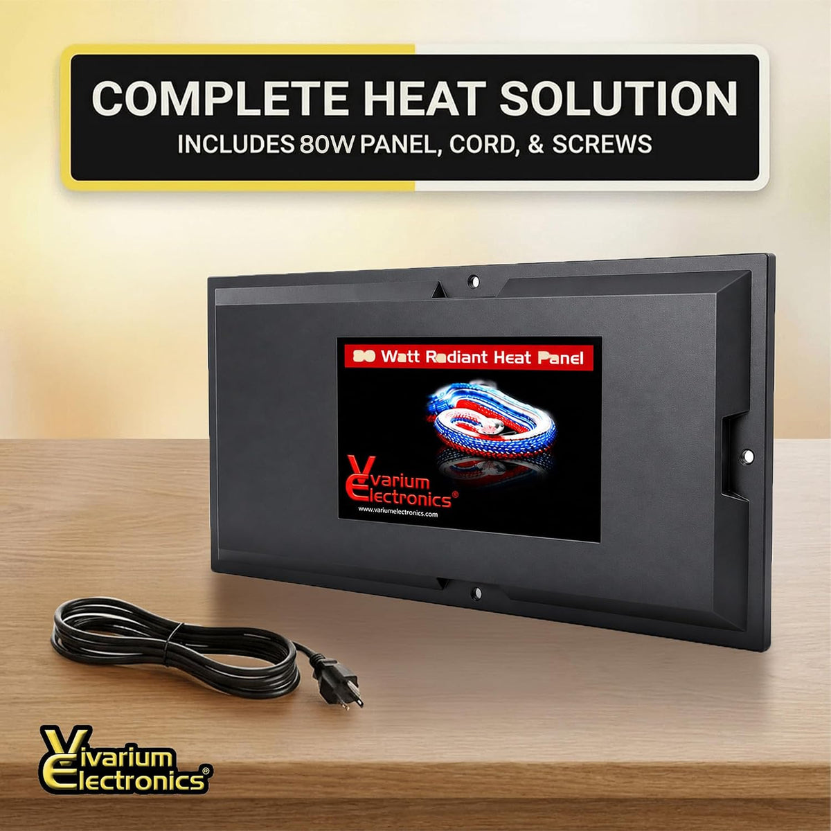 Vivarium Electronics premium snake heater panel showing the detachable power cord input socket.