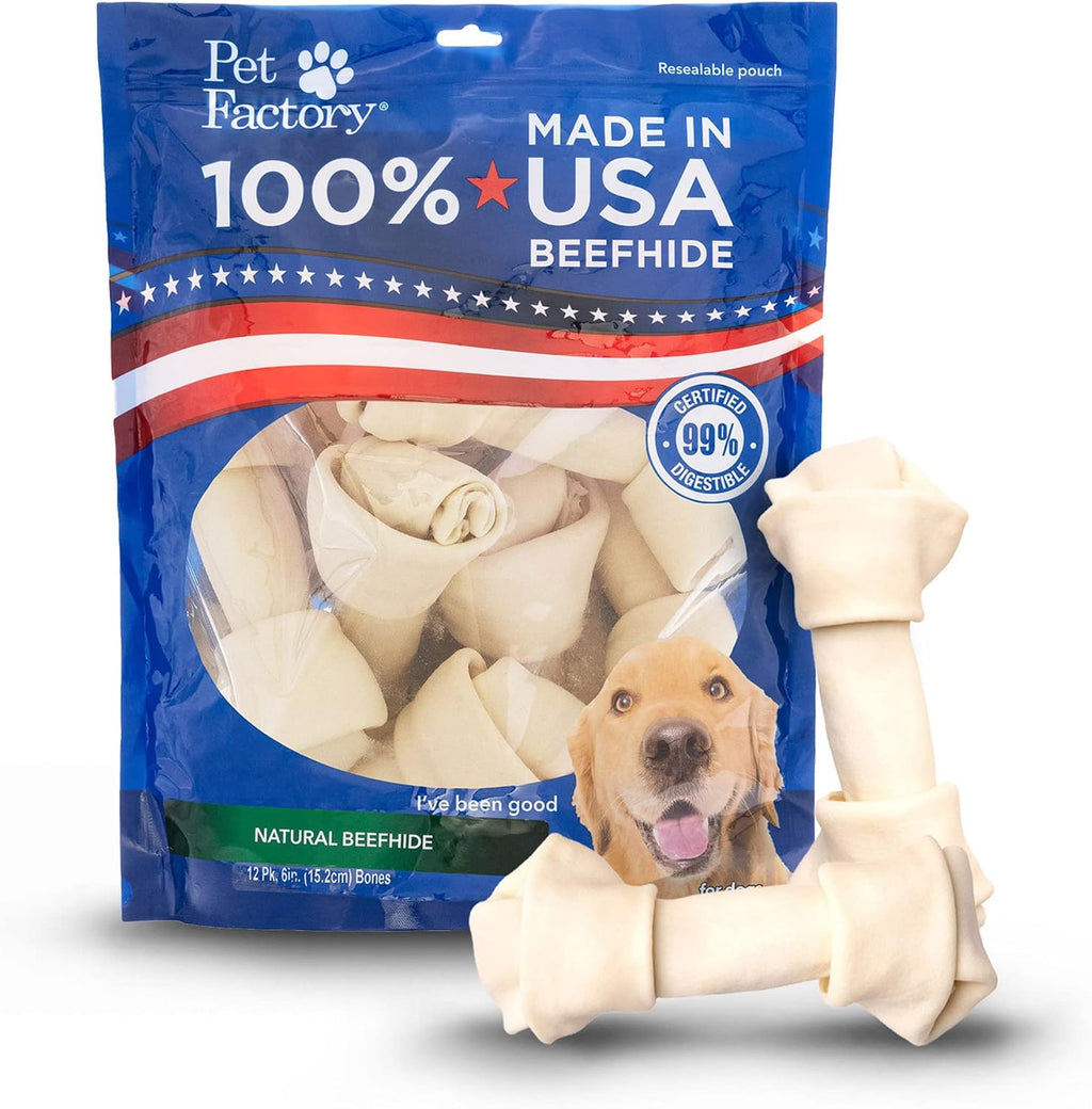 Pet Factory 100% Made in USA Beefhide Dog Chews - 6-7" Knotted Rawhide Bones for Dogs, Natural Flavor Long-Lasting Dog Chew Treats, Helps Support Dental Health, 8 Count Pack - Image 13