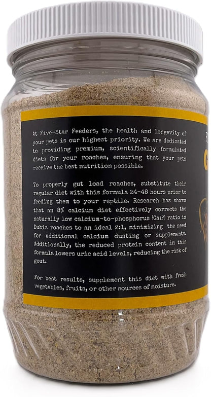 Nutrient-rich pre-feeding insect diet for reptiles containing vitamins and high calcium ratio