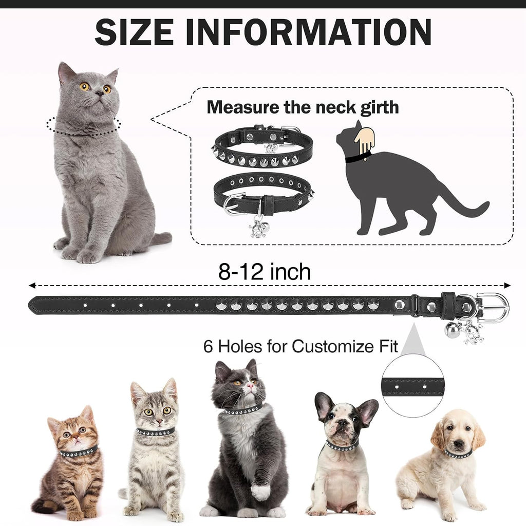 Adjustable punk style cat collar with spikes and metal D ring closure