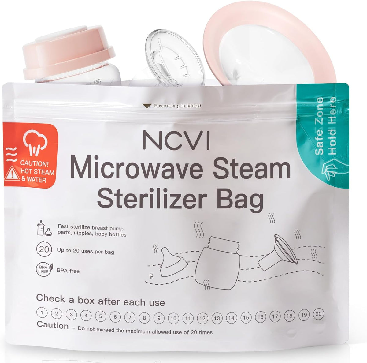 NCVI microwave steam sterilizer bag front view packaging