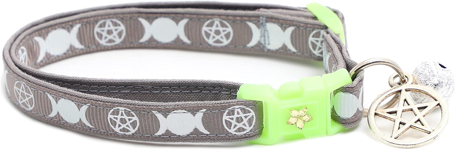 Wicca Cat Collar with Occult Charm & Bell | Witch's Familiar on Pentacle Cat Collar | Witch Kitten Collar Charms | Glow in The Dark | Safety Breakaway Collar (Small(10lbs & Less), Sapphire) - Image 15