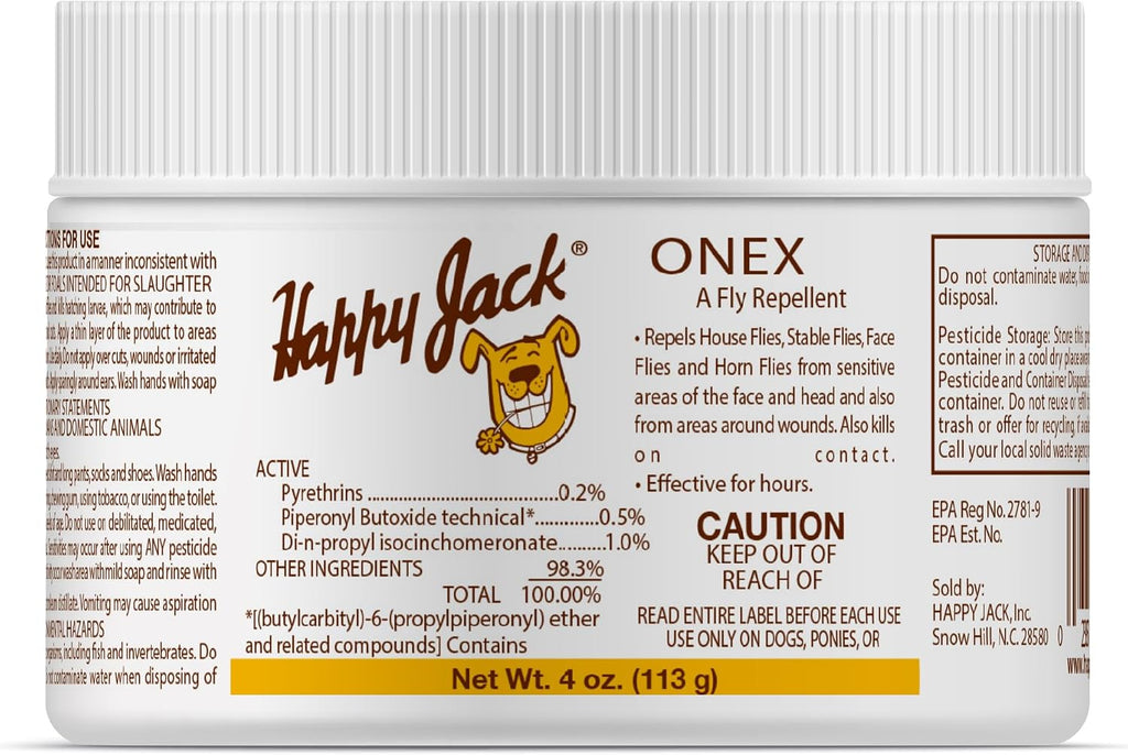Happy Jack Onex Fly Repellent Ointment front view jar packaging