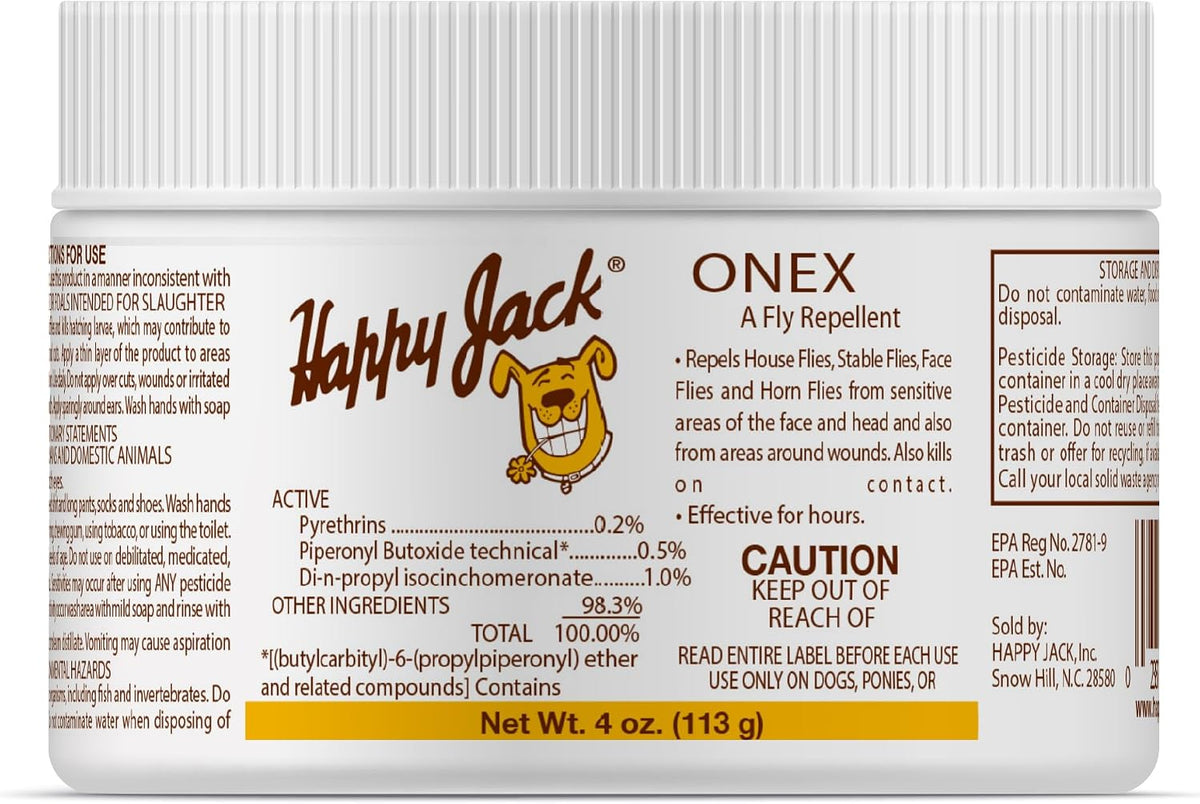 Happy Jack Onex Fly Repellent Ointment front view jar packaging