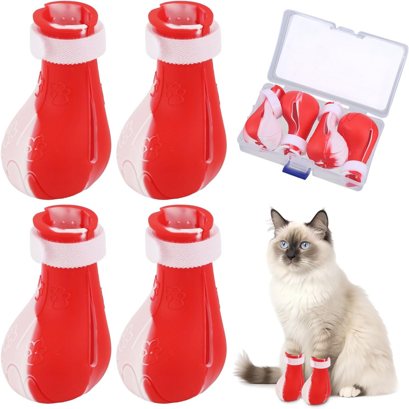 Gosknor 4 Pcs Silicone Cat Feet Claw Covers, Anti-Scratch Cat Nail Shoes Kitten Feet Paw Boots Cat Protector Caps to Prevent Scratching Pet Supplies for Bathing Shaving Grooming - Image 10